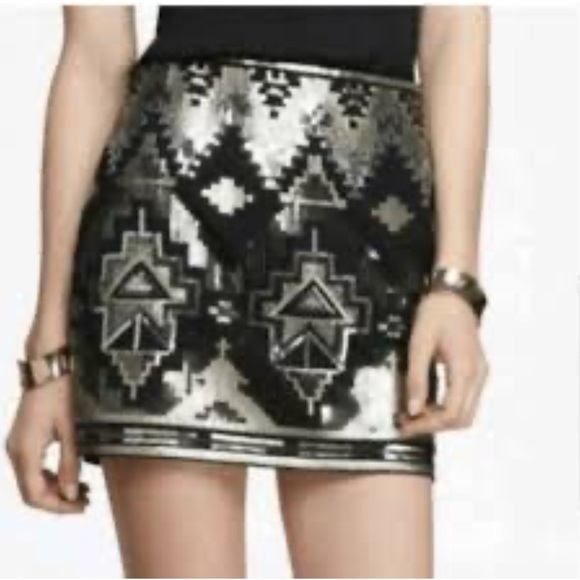 1807. EXPRESS ALL‎ SEQUINS MINI LENGTH SKIRT BLACK/SILVER/BLUE IN COLOR SIZE SM - Picture 1 of 8